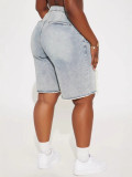 Women Casual Washed Ripped Lace Patchwork Denim Shorts