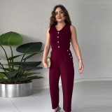 Women Casual Summer Solid Vest and Pants Two-Piece Set