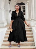 Plus Size Women Elegant Long Sleeve Solid Shirt Dress