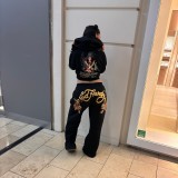 Women American Black Embroidered Top and Pants Two-Piece Set