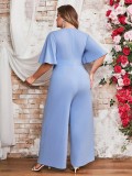 Plus Size Women Summer Short Sleeve Jumpsuit