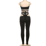 Women Summer Hollow Sexy Sleeveless Suspender Top and Pants 2-piece Set