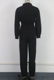 Women Turndown Collar Zipper Cargo Jumpsuit