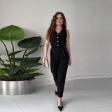Women Casual Summer Solid Vest and Pants Two-Piece Set