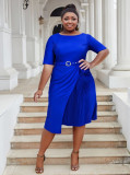 Plus Size Women Casual Patchwork Pleated Elegant Dress