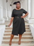 Plus Size Women Casual Patchwork Pleated Elegant Dress