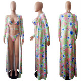 Women's Summer Three-Piece Sexy Floral Print Bikini Swimsuit