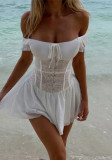 Off Shoulder Lace Patchwork Slim Waist Short Chic Holidays Dress