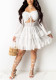 Elegant White Off-Shoulder Lace Patchwork Layered Ruffle Summer Dress