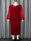 Flower Long Sleeve Elegant Cocktail & Formal Party Bodycon Dress