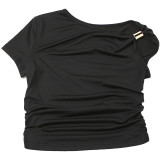Spring Summer Women's Solid Color Sexy Slash Shoulder Slim Short Crop Top