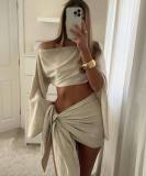 Summer Beach Holidays Sunscreen Breathable Long Sleeve Two Piece Skirt Set