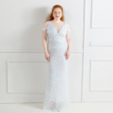 Spring and Summer Long Sequin Plus-Size Formal Party Evening Dress