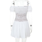 Off Shoulder Lace Patchwork Slim Waist Short Chic Holidays Dress