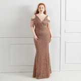 Spring and Summer Long Sequin Plus-Size Formal Party Evening Dress