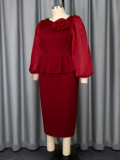 Flower Long Sleeve Elegant Cocktail & Formal Party Bodycon Dress