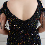 Spring and Summer Long Sequin Plus-Size Formal Party Evening Dress