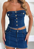 Summer Sexy High-Waist Strapless Denim Crop Top & Slim Mini Skirt Set