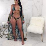 Women's Summer Three-Piece Sexy Floral Print Bikini Swimsuit