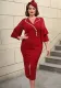 Fashion Turndown Collar Contrast Bell Bottom Sleeve Plus-Size Formal Party Dress