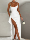 Summer Sexy Slim Slit Straps Satin Long Dress
