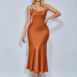 Women's Solid One-Shoulder Slash-Shoulder Slit Sexy Dress