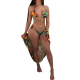 Women's Summer Three-Piece Sexy Floral Print Bikini Swimsuit