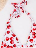 Cherry Print Women's Straps Triangle Two-piece Bikini Swimsuit