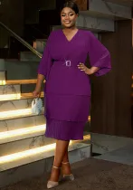 Ruffle Sleeve Formal & Cocktail Party Slim Waist Chiffon Dress