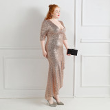 Spring and Summer Long Sequin Plus-Size Formal Party Evening Dress