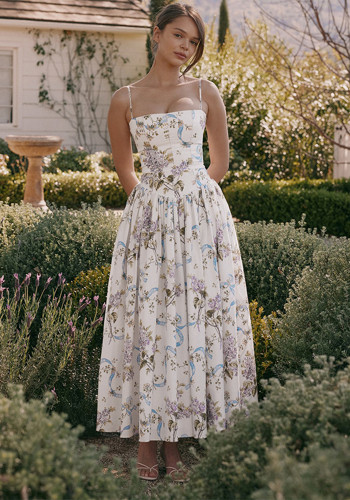 Summer Chic Strap Women's Print Strap Slim Waist A-line Dress