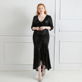 Spring and Summer Long Sequin Plus-Size Formal Party Evening Dress