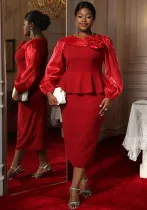 Flower Long Sleeve Elegant Cocktail & Formal Party Bodycon Dress