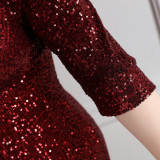 Spring and Summer Long Sequin Plus-Size Formal Party Evening Dress