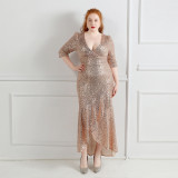 Spring and Summer Long Sequin Plus-Size Formal Party Evening Dress