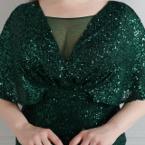 Spring and Summer Plus-Size Long Sequin Formal Party Evening Dress