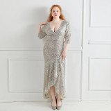 Spring and Summer Long Sequin Plus-Size Formal Party Evening Dress