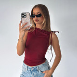 Autumn Women's Fashion Trend Casual Solid Color Lace-Up Vest Top