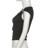 Spring Summer Women's Solid Color Sexy Slash Shoulder Slim Short Crop Top