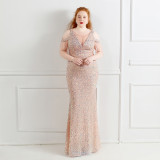 Spring and Summer Long Sequin Plus-Size Formal Party Evening Dress