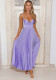 Summer Sexy Low Back Tie Holidays Pleated Strap Long Dress