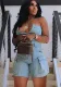 Spring Women's Strapless Button Pocket Denim Jumpsuit