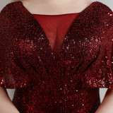 Spring and Summer Plus-Size Long Sequin Formal Party Evening Dress