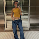 Spring Summer Women's Solid Color Sexy Slash Shoulder Slim Short Crop Top