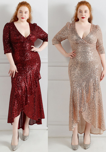 Spring and Summer Long Sequin Plus-Size Formal Party Evening Dress