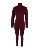 Elegant High-Neck Long Sleeve Tight Slim Jumpsuit
