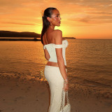 Spring Summer Women's Solid Color Slim Off Shoulder Two-Piece Slim Waist Strap Skirt Set