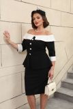 Plus-Size Contrast Off-Shoulder Formal & Cocktail Party Bodycon Dress