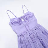 Summer Sexy Low Back Tie Holidays Pleated Strap Long Dress