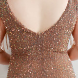 Spring and Summer Long Sequin Plus-Size Formal Party Evening Dress